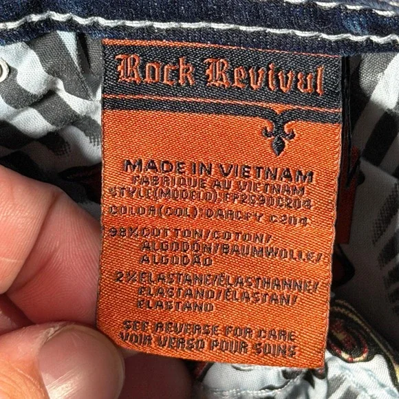 Rock Revival Darcey C204 Distressed Crop Jeans Medium Wash Sequin Size 26 - Picture 13 of 14